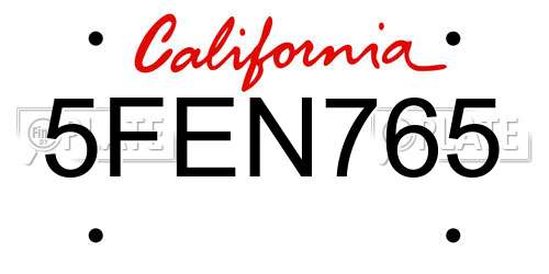 5FEN765 California License Plate