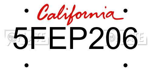 5FEP206 California License Plate