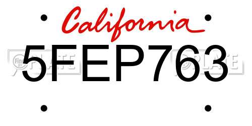 5FEP763 California License Plate