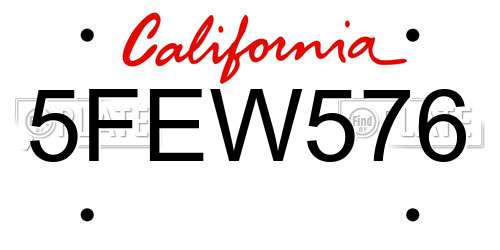 5FEW576 California License Plate