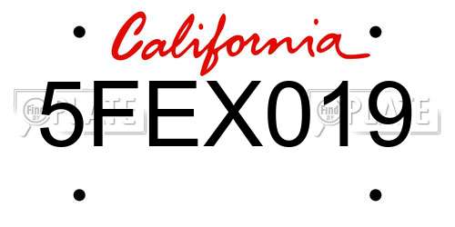 5FEX019 California License Plate