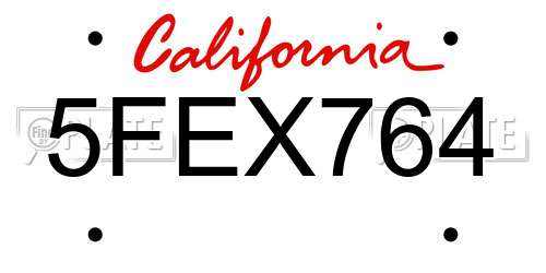 5FEX764 California License Plate