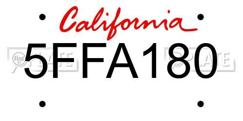 5FFA180 California License Plate