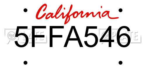 5FFA546 California License Plate