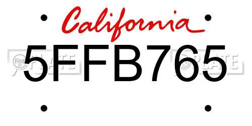 5FFB765 California License Plate