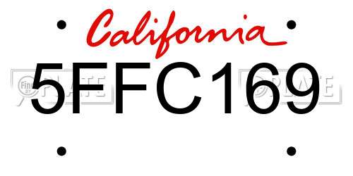5FFC169 California License Plate