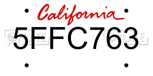 5FFC763 California License Plate