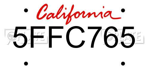 5FFC765 California License Plate