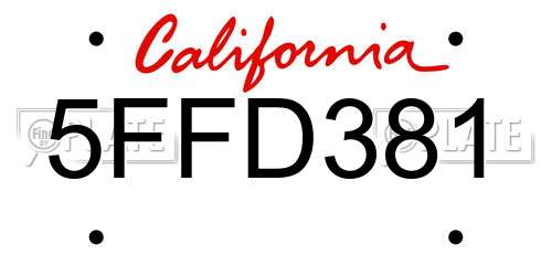5FFD381 California License Plate