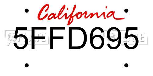 5FFD695 California License Plate