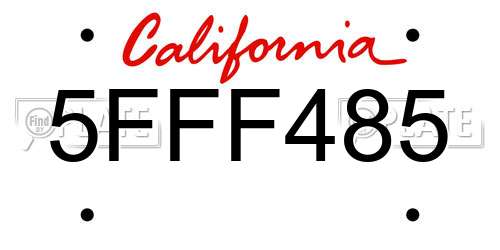 5FFF485 California License Plate