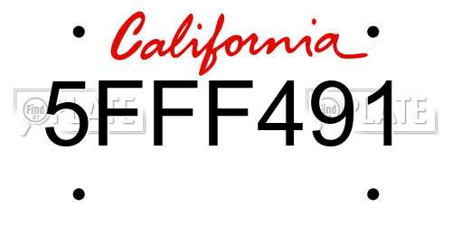 5FFF491 California License Plate