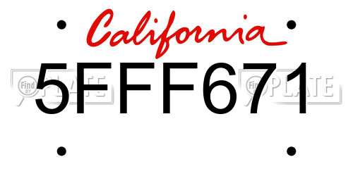 5FFF671 California License Plate