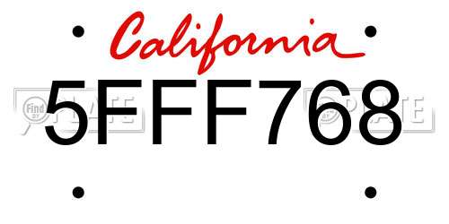 5FFF768 California License Plate
