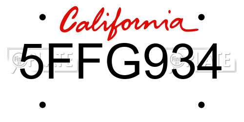 5FFG934 California License Plate