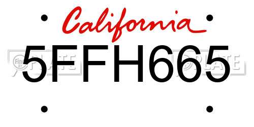 5FFH665 California License Plate