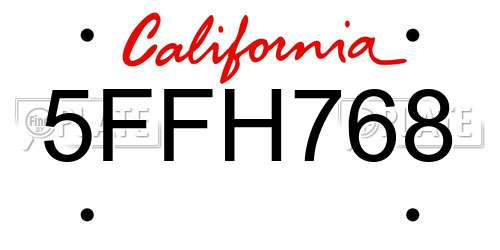5FFH768 California License Plate