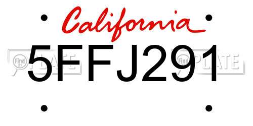 5FFJ291 California License Plate