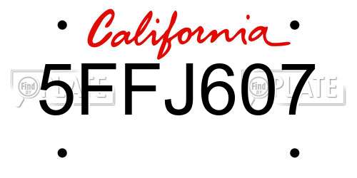 5FFJ607 California License Plate