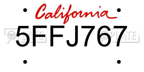 5FFJ767 California License Plate