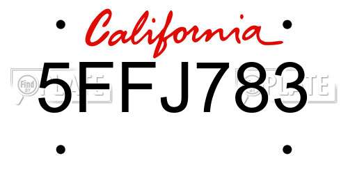 5FFJ783 California License Plate