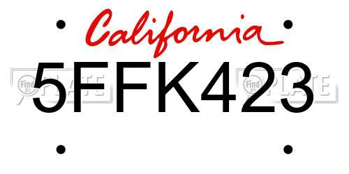5FFK423 California License Plate