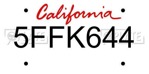 5FFK644 California License Plate