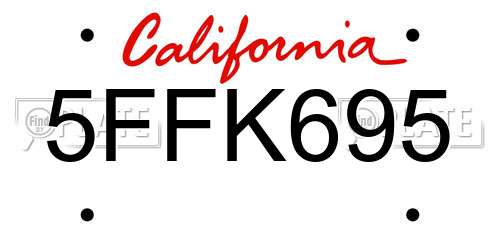 5FFK695 California License Plate