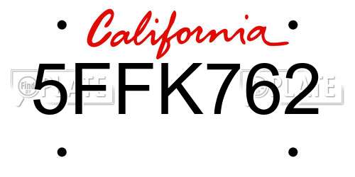 5FFK762 California License Plate