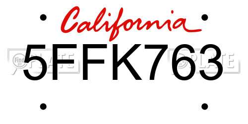 5FFK763 California License Plate