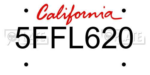 5FFL620 California License Plate
