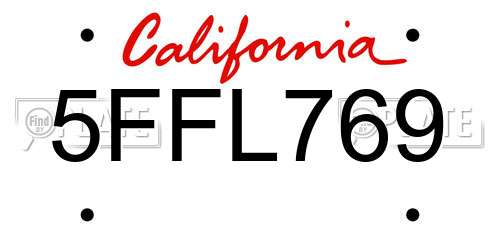 5FFL769 California License Plate