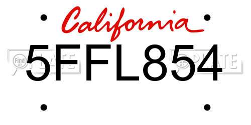 5FFL854 California License Plate