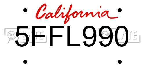 5FFL990 California License Plate