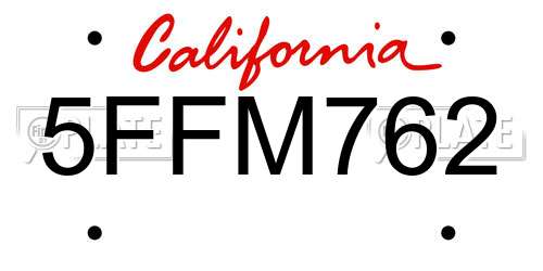 5FFM762 California License Plate