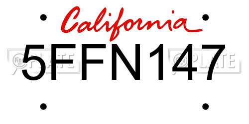 5FFN147 California License Plate