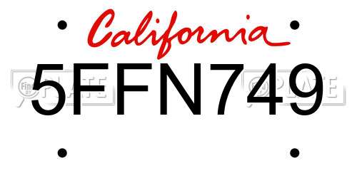 5FFN749 California License Plate