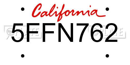 5FFN762 California License Plate