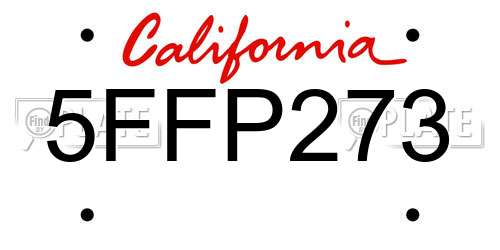 5FFP273 California License Plate
