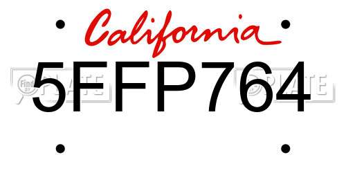 5FFP764 California License Plate