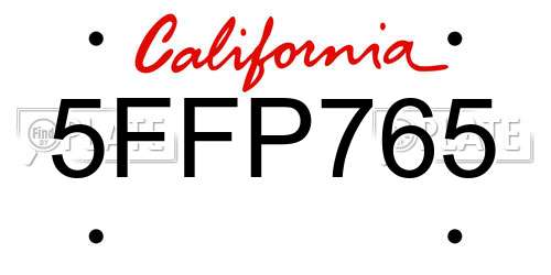 5FFP765 California License Plate