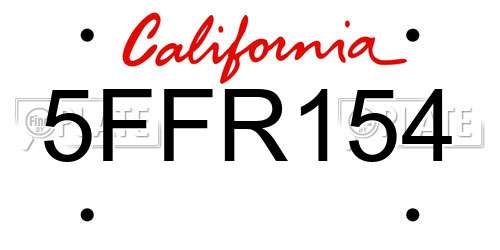 5FFR154 California License Plate