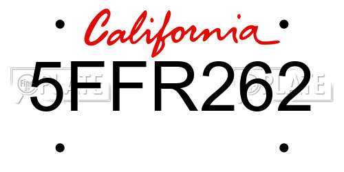 5FFR262 California License Plate
