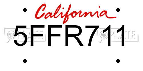 5FFR711 California License Plate