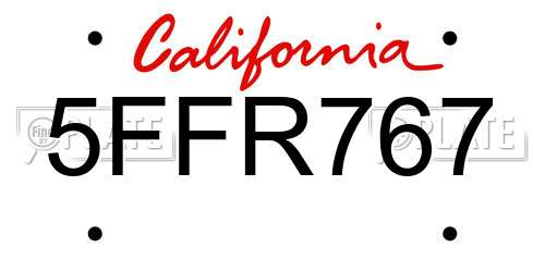 5FFR767 California License Plate