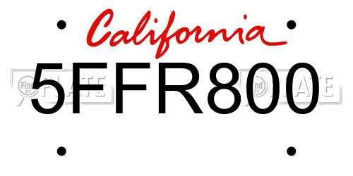 5FFR800 California License Plate