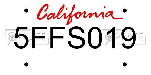 5FFS019 California License Plate