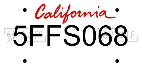 5FFS068 California License Plate