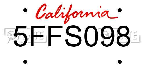 5FFS098 California License Plate
