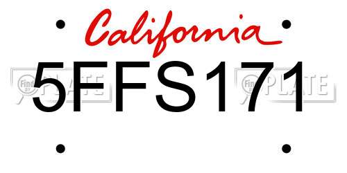 5FFS171 California License Plate